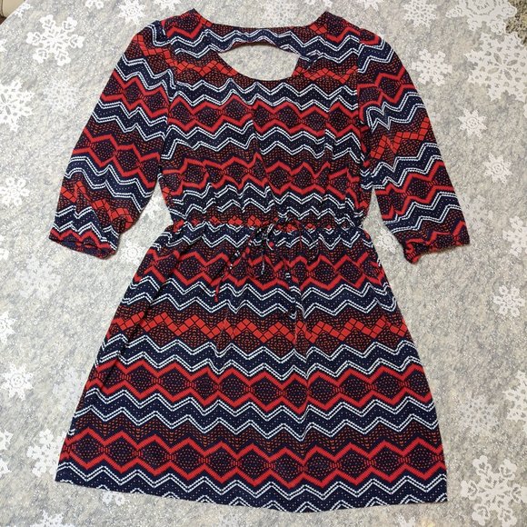 BeBop Geometric Design Dress with Sexy Back Cut-Out & 3/4 Sleeves size L - Picture 1 of 16